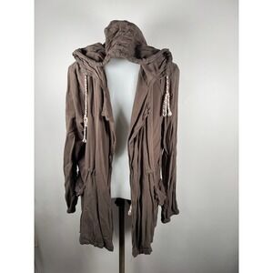 Hem & Thread Lightweight Hooded Utility Jacket Women's Size L Drawstring Pockets